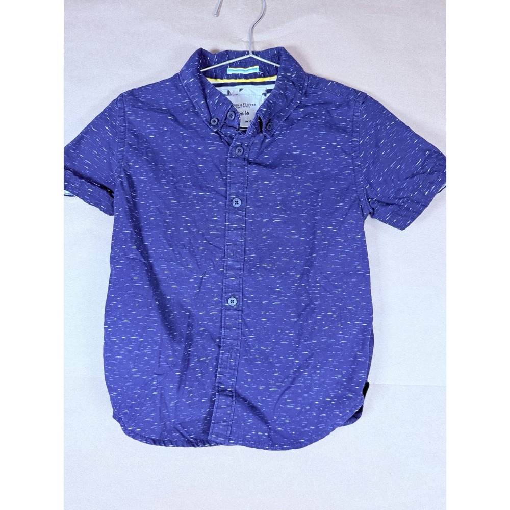 Denim & Flower Boys Blue Short Sleeve Button Down Shirt 100% Cotton
